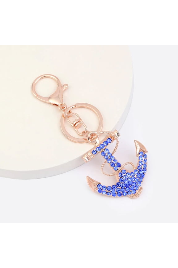 Metal Rhinestone Anchor Keychain Crystal Jewelry Small Pendant