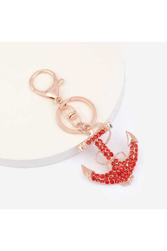 Metal Rhinestone Anchor Keychain Crystal Jewelry Small Pendant