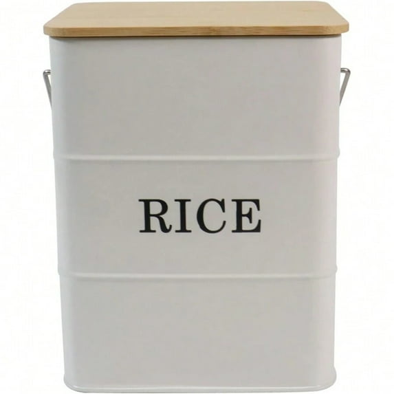 Metal Rice Storage Container | Farmhouse Rice Canister with Lid & Measuring Scoop - Sealed Design for Kitchen Countertop Food Storage