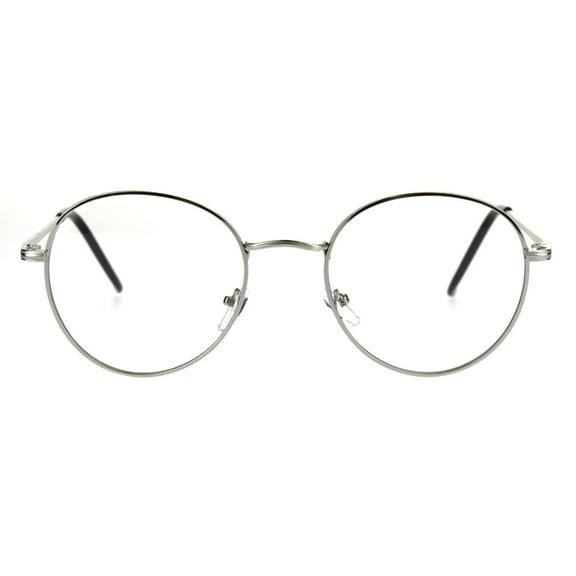 Metal Rim Classic Clear Lens 90s Round Glasses, Silver