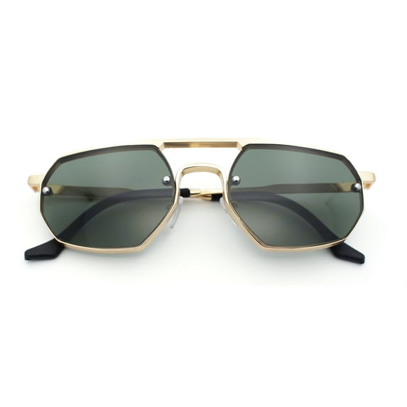 Metal Rim Geometric Octagonal Double Bridge Retro Hustler Luxe Sunglasses Gold - Green