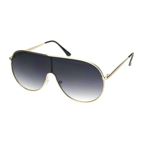 Metal Rim Shield Racer Oversize Retro Fashion Sunglasses Gold Gradient Black