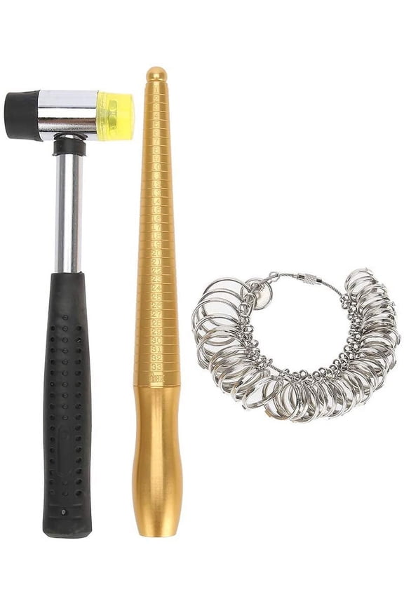 Metal Ring Mandrel Sizer, Gauge Set with Jewelers Rubber Hammer Mallet Finger Sizing Tools Rings Size Measurements for Jewellery Making Repair Tool