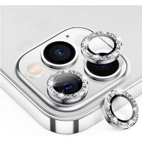 Metal Ring Protector Glass for iPhone 11 12 13 Pro Max Camera Lens Protection On iPhone 12Pro 13Pro 14 Pro Max Camera Film (I phone 14 Pro Max Diamond Silver)