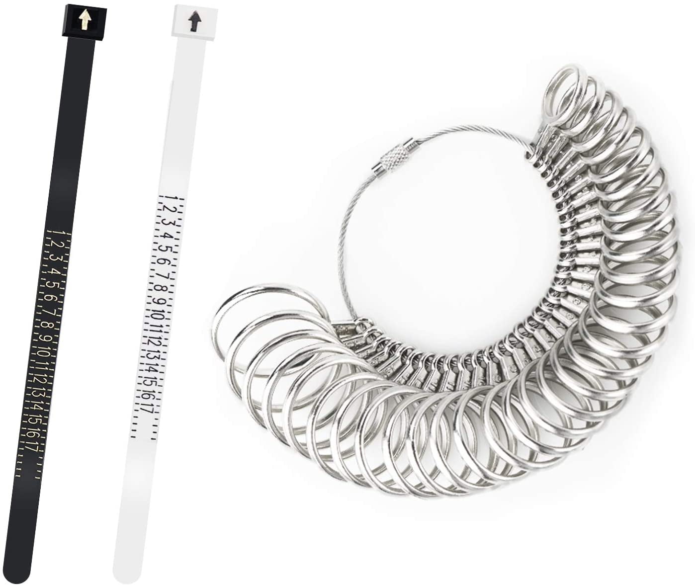 SHANGNIULU Metal Ring Sizer Finger Gauge Sizing Measuring Jewelry Tool Size 0-13 27 pcs with Plastic US UK Ring Sizers Belt for Jewelry Measurement Tool