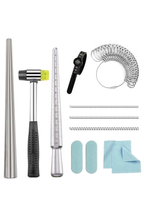Metal Ring Sizer Measuring Tool Kit with Mandrel and Mallet 12pcs