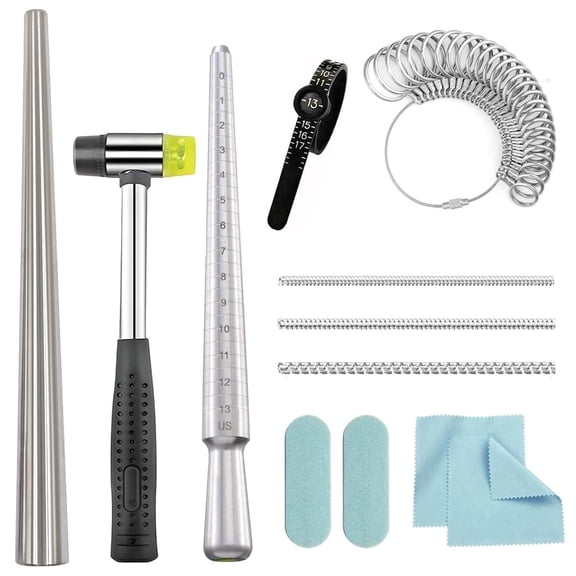 Wuxiuli Metal Ring Sizer Measuring Tool Kit with Mandrel and Mallet 12pcs