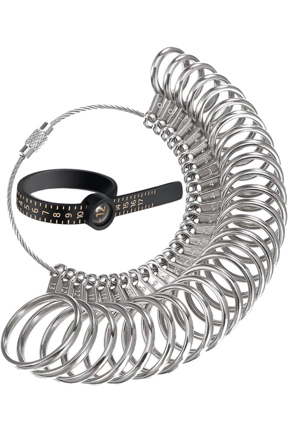 Metal Ring Sizer Measuring Tool with Magnifier, Metal Ring Guage for Ring Measurer and Ring Sizer Clear and Intuitive Reading. Plastic Ring Sizer with Lens, 1-17