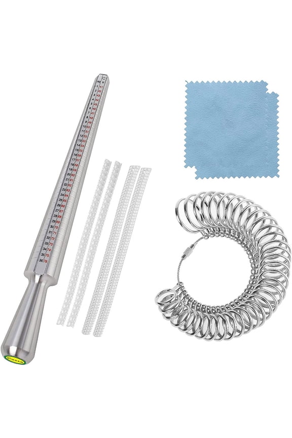 Metal Ring Sizer Measuring Tool Ring Sizer Measuring Tool Set Ring Gauges with Finger Sizer Mandrel Ring Sizer Tools