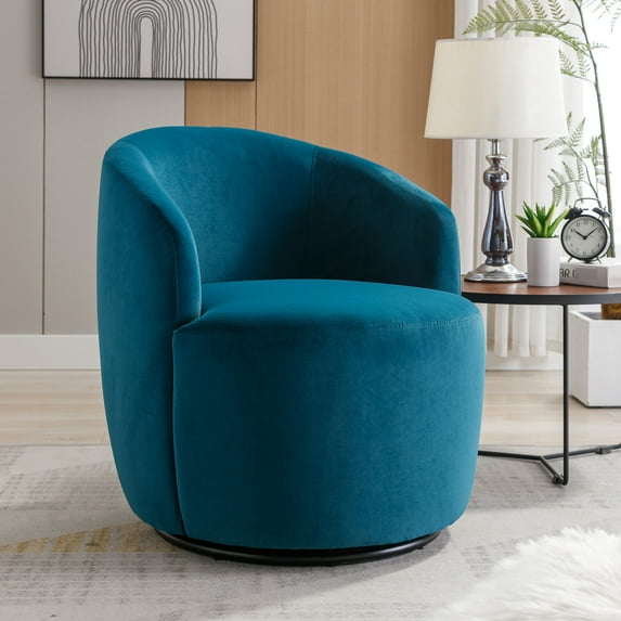 Metal Ring and Swivel Feature / Teal Velvet Barrel Armchair