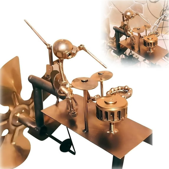 Metal Rock Band Windmill, Handmade Metal Drummer Windmill, Wind Spinner, Rock & Art Garden Decor for Yard Garden Lawn Patio (Drummer)