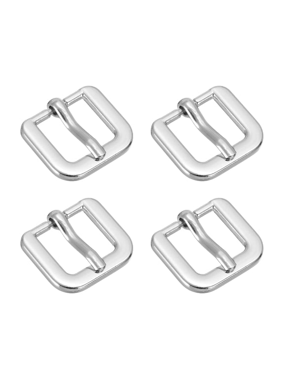 Metal Roller Buckle, 4Pack 0.63 Inch Single Prong Belt Buckle Square Replacement Bar Buckles for Leather Craft Accessories Belt, Silver