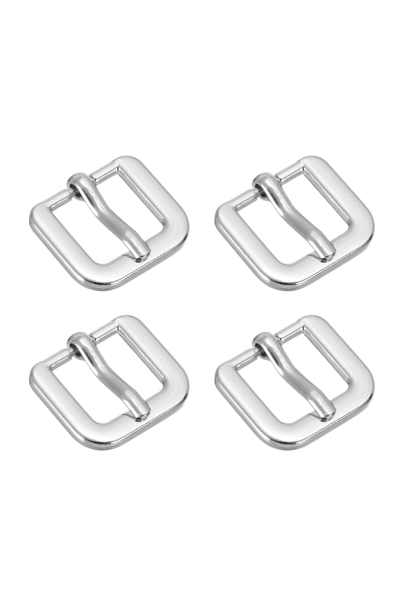 Metal Roller Buckle, 4Pack 0.63 Inch Single Prong Belt Buckle Square Replacement Bar Buckles for Leather Craft Accessories Belt, Silver