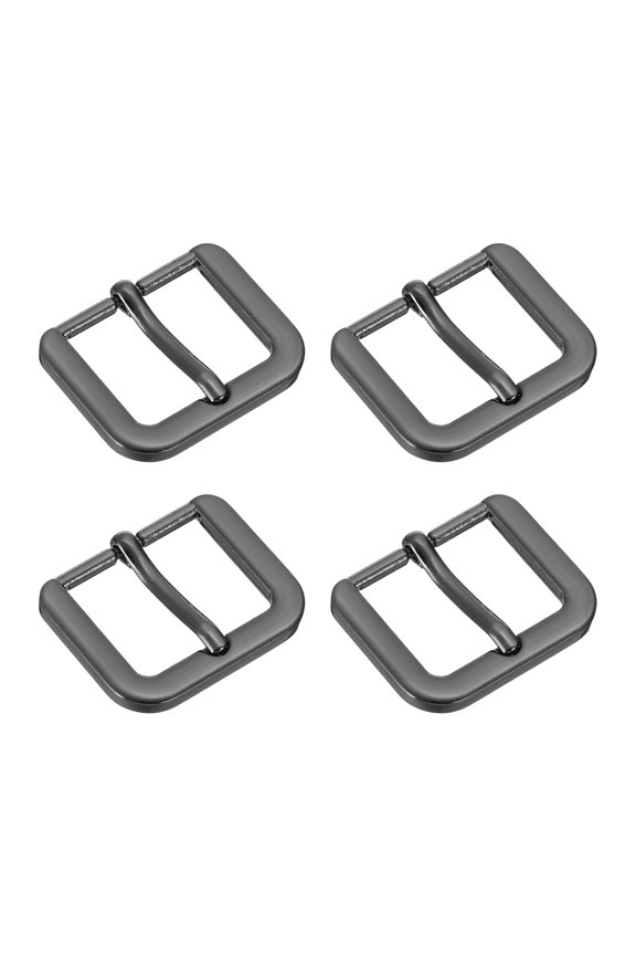 Metal Roller Buckle, 4Pack 0.98 Inch Single Prong Belt Buckle Square Replacement Bar Buckles for Leather Craft Accessories Belt, Metallic Black