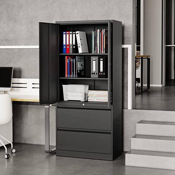 Metal Rolling File Cabinet with Lockable Drawers and , Lateral Steel Filing Locker for Home Office Storage