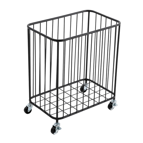 Metal Rolling Laundry Hamper with Wheels, Large-size Metal Rolling Wheeled Clothing Hamper, Storage Cart for Bathroom, Closet or Children Bedroom, Easy to Assemble
