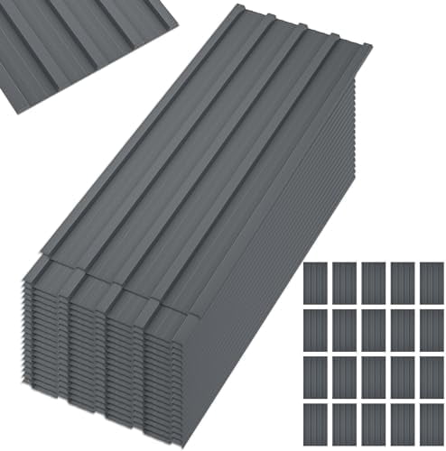 Metal Roof Panels 20 Pcs Roofing Panels Galvanized Steel with Screw Resistant,Versatile and Durable Suitable for Garages,Sheds, Stables and Mobile Homes Gray 99 .ft