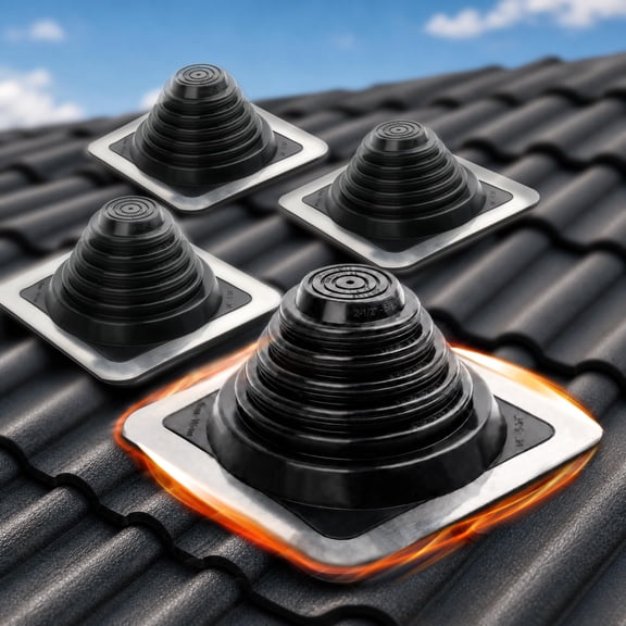 Metal Roof Pipe Flashing Boot Kit Black #3 OD 1/4" to 5-3/4" Square Base 4 Pack