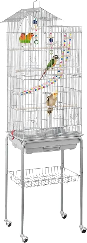 Curated visual reference: Rooftop Bird Cage And Stand Combo Reference: Metal Roof Top Bird Cage Wrought Rolling Birdcage W Detachable