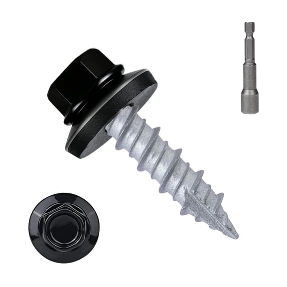 Metal Roofing Screws 10 x 1 Galvanized Hex Head Sheet Metal Screws, Metal to Wood Siding Screws, Self Tapping Screw with EPDM Washer for Corrugated Roofing (Black-300Pcs)