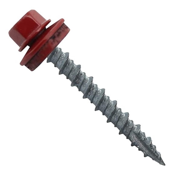 Metal Roofing Screws: (1000) 10 x 1-1/2" Dark Red Hex Head Sheet Metal Roof Screw. Self Starting Metal to Wood siding Screws. EPDM Washer. Colored Head