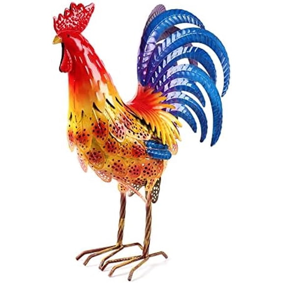 Metal Rooster Chicken Yard Art Outdoor Decor Large Chicken Garden Statue & Sculpture for Lawn Patio Backyard Kitchen Home Decorations, B-ROS04$$Garden & Patio