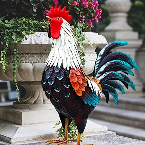 Metal Rooster Decor,Yard Chicken Decorations,Outdoor Garden Statues, Metal Chicken Sculpture for Backyard Patio Kitchen Decor & Lawn Ornaments$$Garden & Patio
