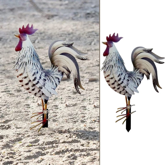 Metal Rooster Garden Stake, 15 Inch Outdoor Rooster Yard Art Statue, Weatherproof Chicken Decor for Yard Garden Lawn Patio Farmhouse
