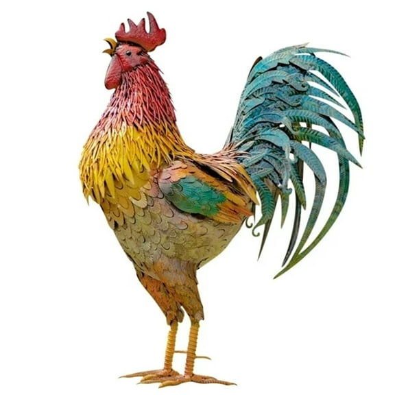 Metal Rooster Garden Statues & Sculptures Garden Courtyard Chicken Yard Art Standing Animal Ornament For Backyard Patio Kitchen Decorations (Not 3D) Card Slot Practical Home Decor