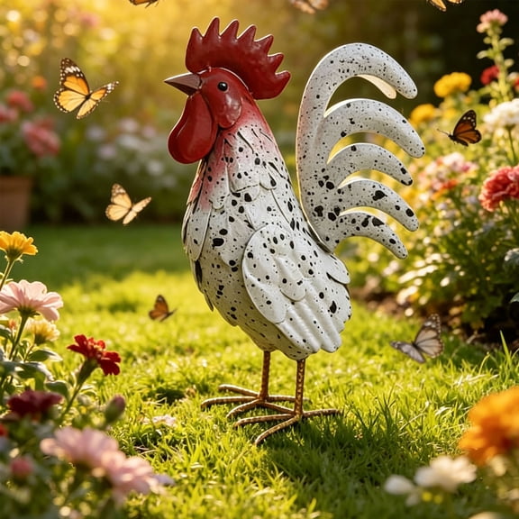 Metal Rooster Statue Iron Chicken Figurine Farmhouse Garden Decor Outdoor Yard Patio Rust Resistant Weatherproof Rooster Sculpture Farm Animal Ornament For Home Porch Farmhouse Landscaping