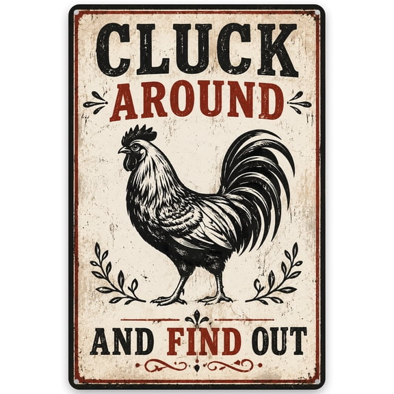 Metal Rooster Wall Decor Sign with Rustic Vintage Style | Cluck Around and Find Out Design | Home Decor Iron Sign for Indoor Outdoor Use | Easy Hanging with Pre-Drilled Holes | 8x12 Inch