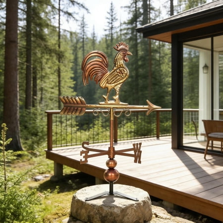 Metal Rooster Weather Vane 360 Degree Rotating Wind Direction Indicator Rustic Farmhouse Decor 28.7 Inch