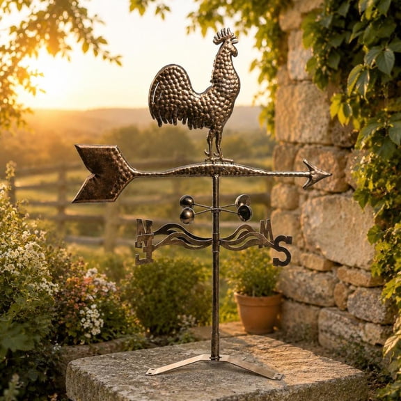 Metal Rooster Weathervane, Roof Mount Wind Direction Indicator, Outdoor Weather Vane
