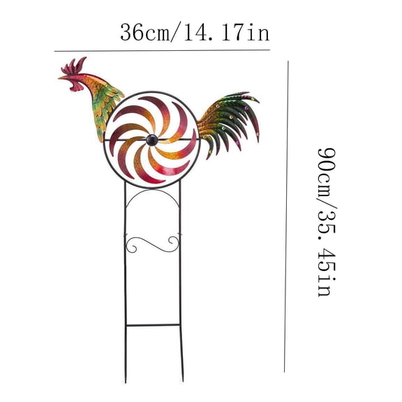Metal Rooster Windmill Garden Ground Plug Decorative Lawn Ornament With Rotating Blades Rustproof 1 Count