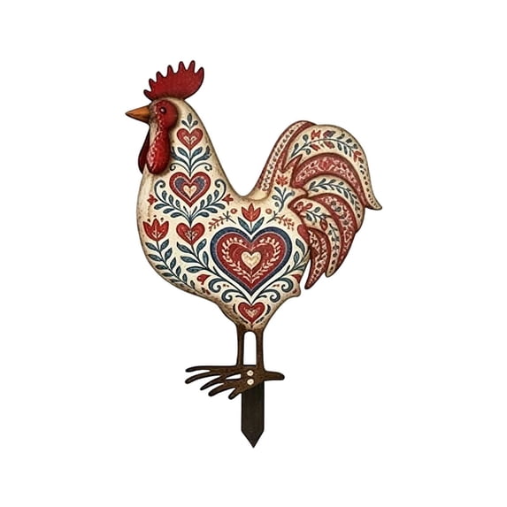 Metal Rooster Yard Stake Double Sided Garden Decor Flower Bed Backyard Outdoor Ornament