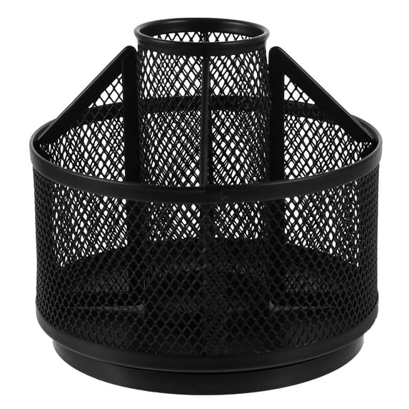 Raindrops Metal Rotating Pen Holder Desk Organizer for Stationery with Ample Space Black 360° Swivel