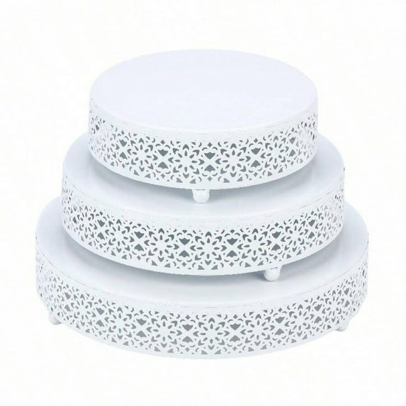 Metal Round Cake Stand Set 3 Pieces - White & Golden Dessert Display Holder for Wedding Party Birthday Event