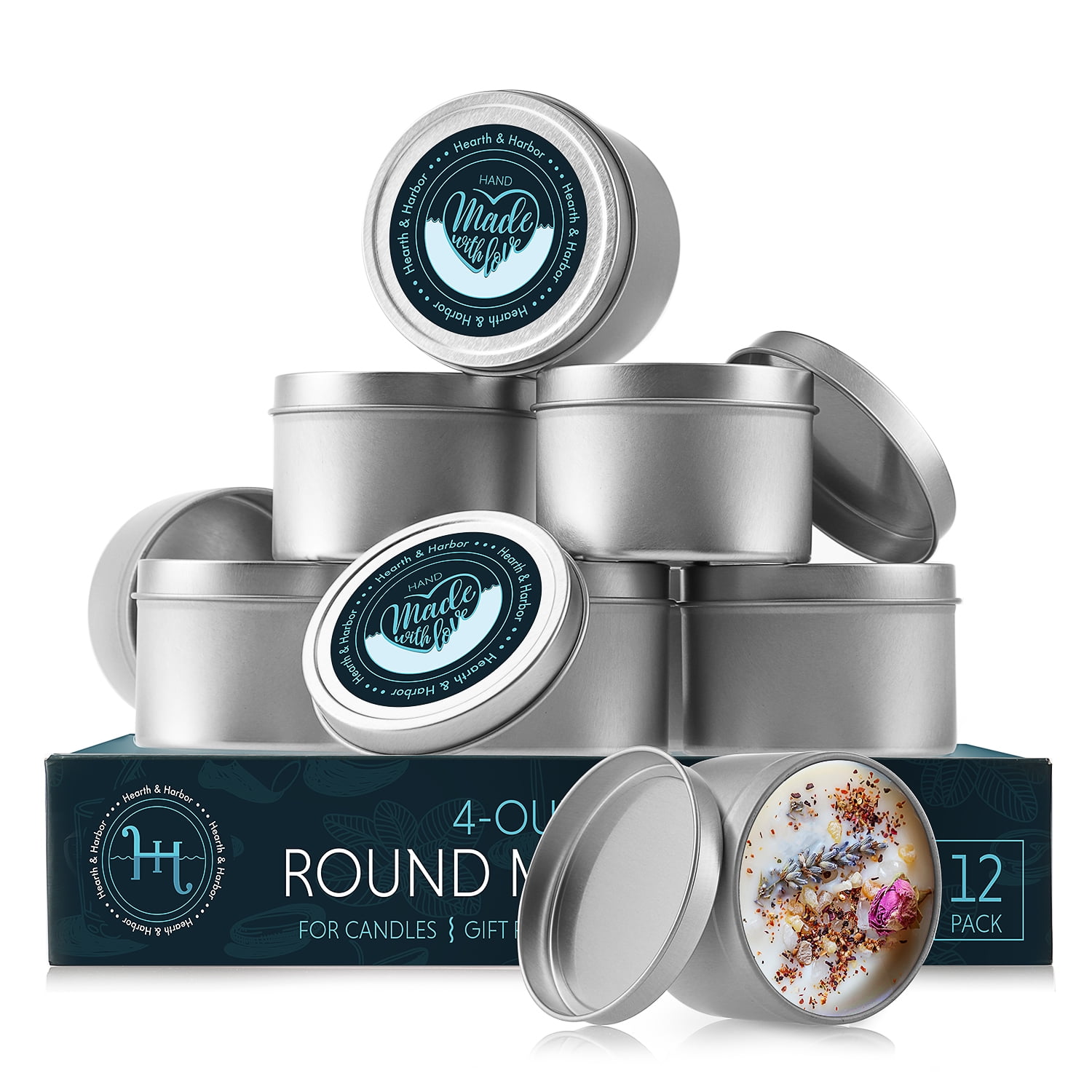 Metal Round Candle Tins with Lids 4 oz, Candle Containers for Candle Making  with Custom Sticker for Lids - 12 Pack 