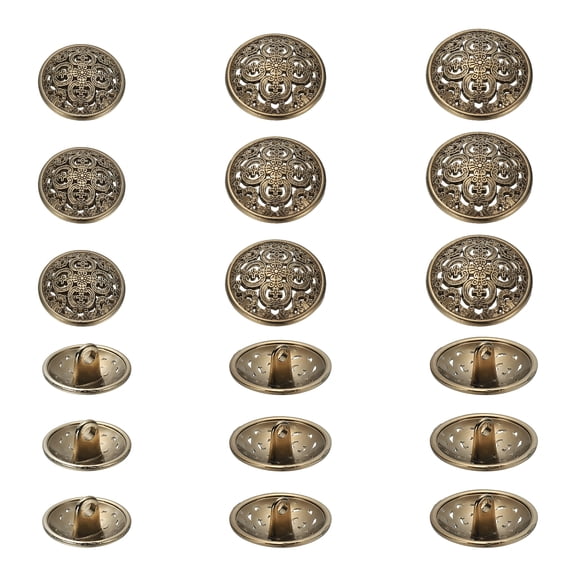 Metal Round Hollow Buttons, Retro Hollow Shank Sewing Buttons for Coat Shirt 15/20/25 mm & 18 Pack & Dark Gold