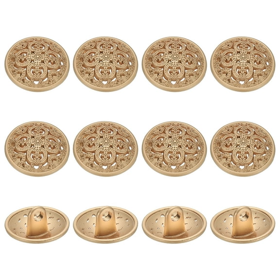 Metal Round Hollow Buttons, Retro Hollow Shank Sewing Buttons for Coat Shirt 15 mm & 12 Pack & Matte Gold