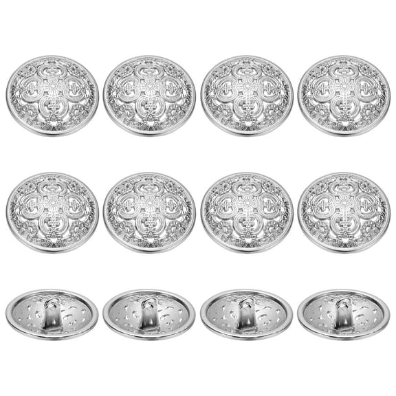 Metal Round Hollow Buttons, Retro Hollow Shank Sewing Buttons for Coat Shirt 25 mm & 12 Pack & Silver Tone
