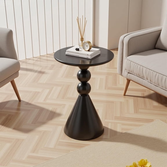 Metal Round Martini Table Vintage Drum Side End Table Modern Nightstand Accent Pedestal Tables Coffee Tables for Small Space Living Room Bedroom Black