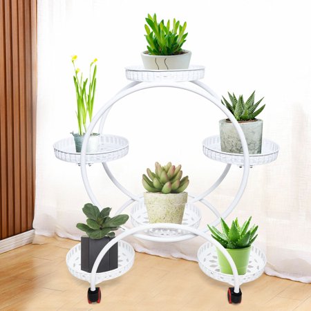 Metal Round Shape Display Stand Shelf Garden Plant Flower Pot Rack Holder 6 Pots