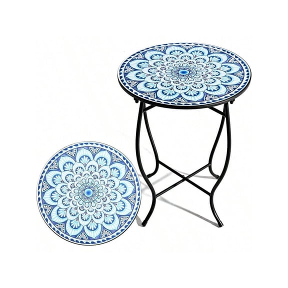 Metal Round Side Table, Weather Resistant Patio Accent Table Indoor Outdoor Use, 14u201DPlant Stand Flower Pots Vase Home Decor, Easy Assemble