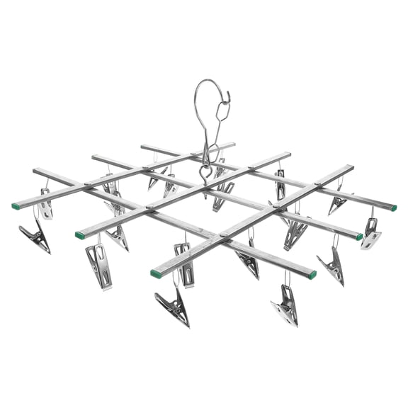 Metal Round Sock Hanger with Windproof Clips for Hanging Clothes Plated Silver