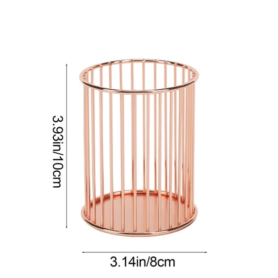 Metal Round Wire Pen Holder Desktop Makeup Brush Organizer Home Office Storage, Rose Gold