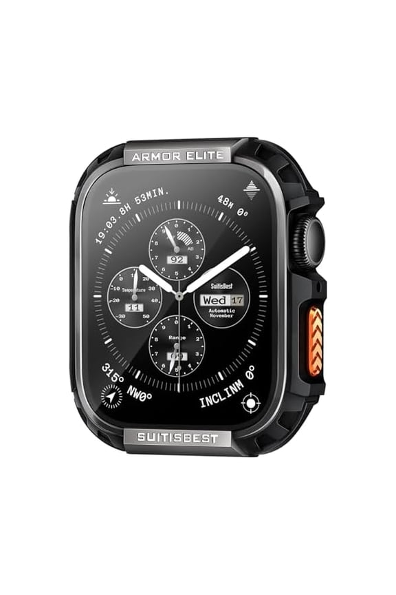 Metal Rugged Case for Apple Watch 46mm Case, Shockproof Protective Case Bumper Full-Metal Bezel 9H Tempered Glass Screen Protector Cover for iWatch 10