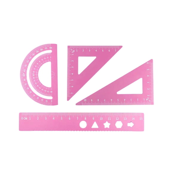 Metal Ruler Set 4Pcs Pink Aluminum Alloy Triangle Rulers Straight Edge Ruler Geometric Protractor & Geometry Rulers Set for Drawing Drafting Supplies for Students Kids