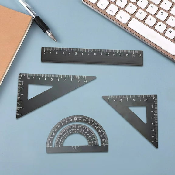 Metal Ruler Set Aluminum Alloy Drawing Measuring Tools Straight Ruler Triangle Ruler Protractor Set Precision Drafting Measuring Kit For Office School Geometry Drawing Use Ruler Set