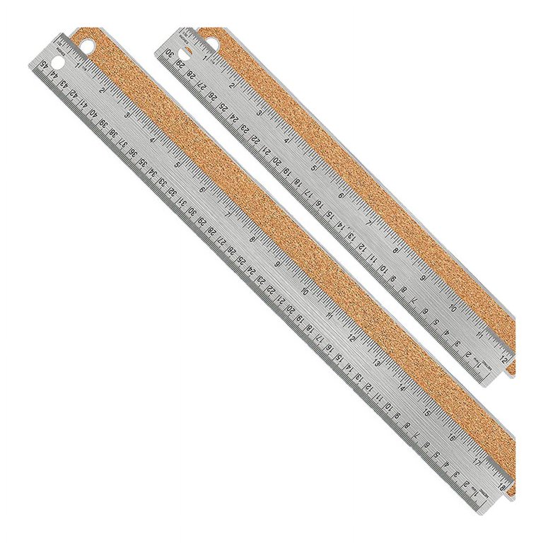 Metal Ruler with Cork Backing:(12+18 Inch) Stainless Steel Ruler Non-  Rulers with Inch and Centimeters 